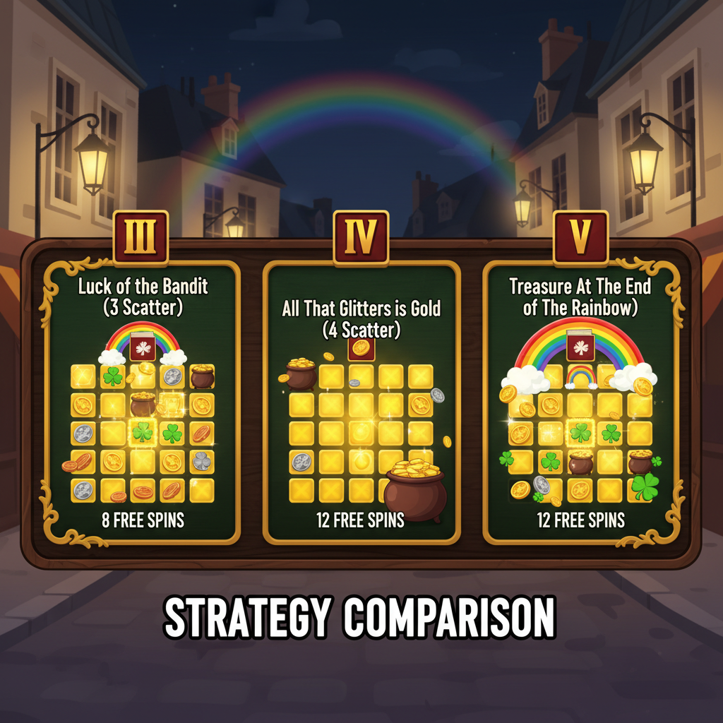 Jämförelse av de tre bonuslägena i Le Bandit med olika strategier