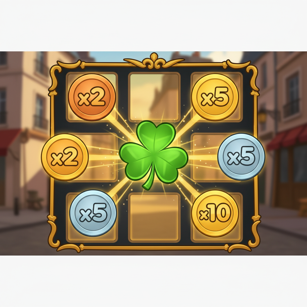 Four Leaf Clover-symbolen i Le Bandit – grön fyrbladig klöver som multiplicerar intilliggande mynt med x2 till x10