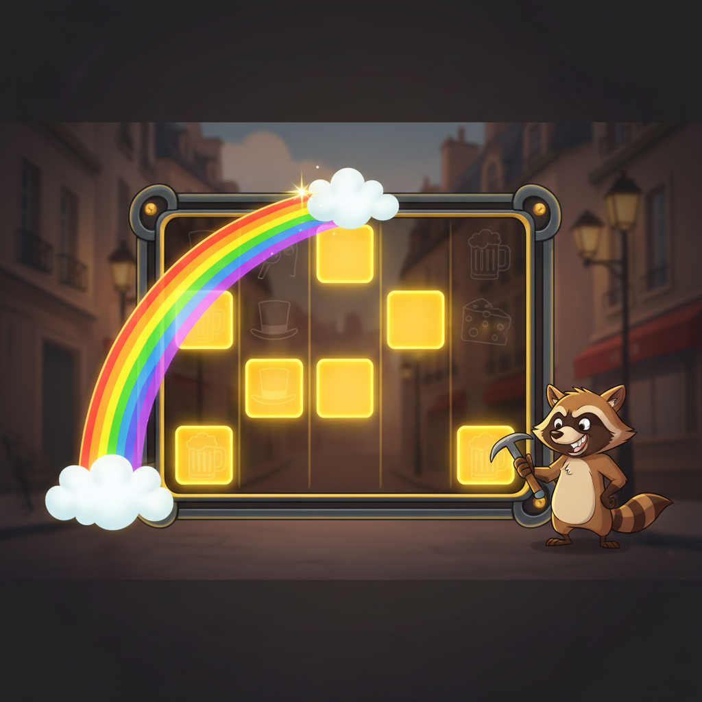 Golden Squares i Le Bandit – lysande guldgula rutor på spelplanen som väntar på aktivering av Rainbow-symbolen