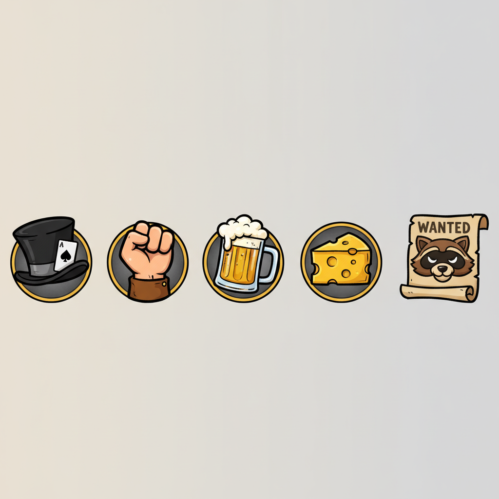 Högt betalande symboler i Le Bandit – hög hatt, knytnäve, ölsejdel, ost och Bandit Wild