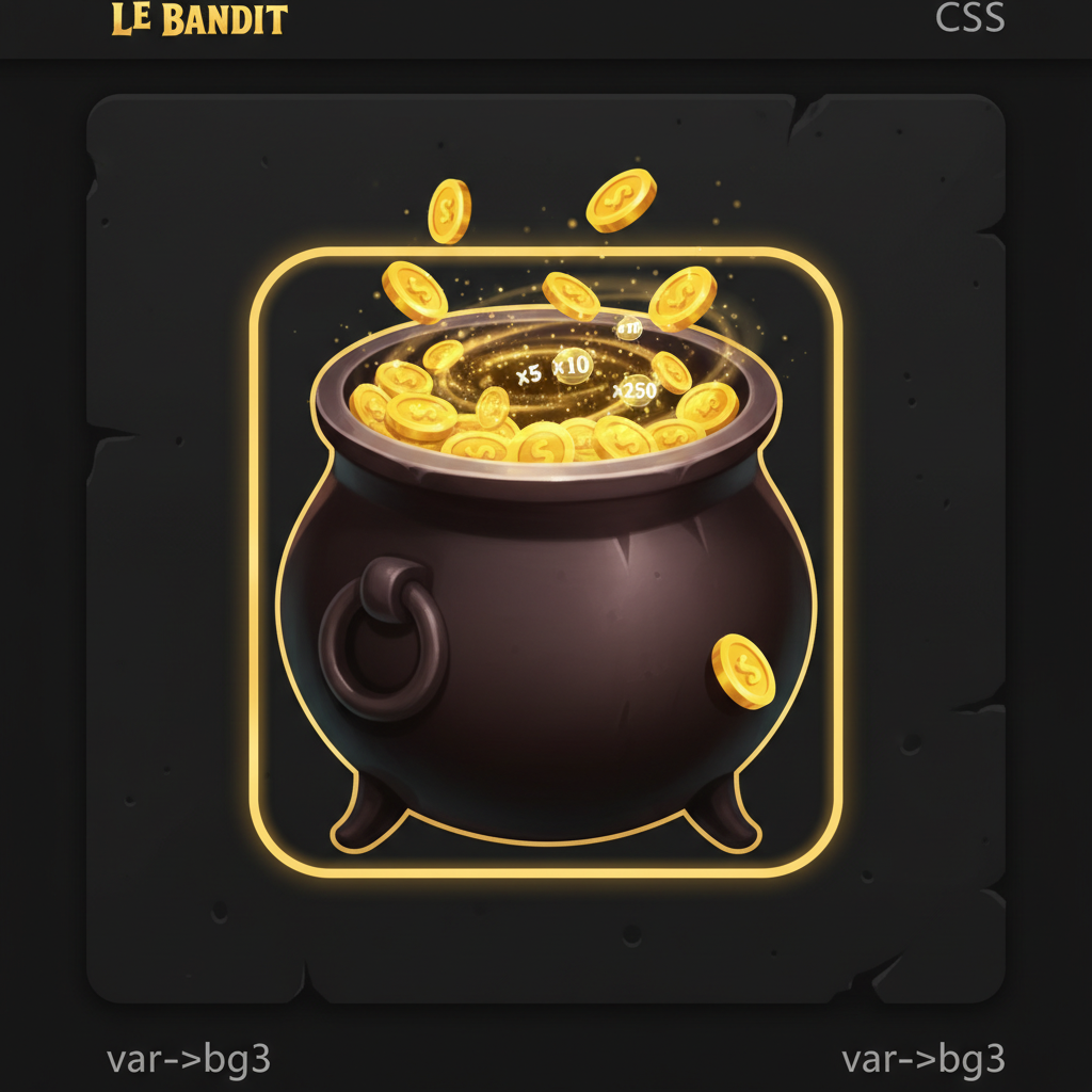 Pot of Gold-symbol i Le Bandit – mörk kruka fylld med guldmynt som samlar värden från alla mynt på spelplanen