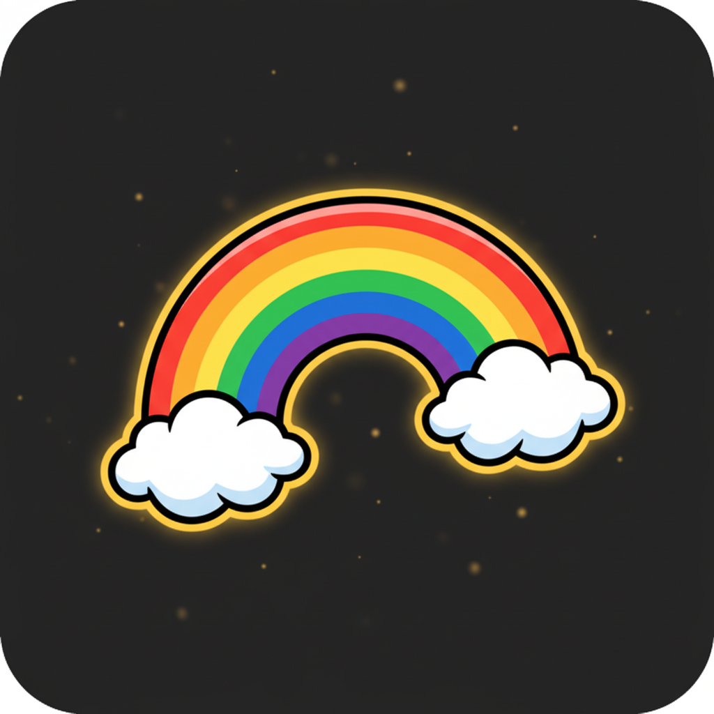 Rainbow-symbol i Le Bandit – regnbåge med vita moln och guldkontur som aktiverar Golden Squares