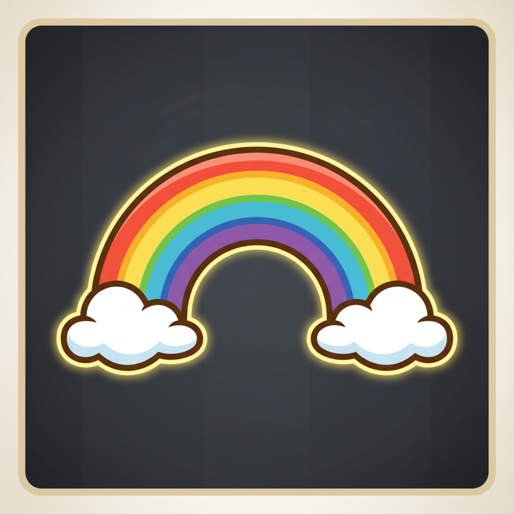 Rainbow-symbolen i Le Bandit – regnbåge med vita moln och guldkontur som aktiverar Golden Squares