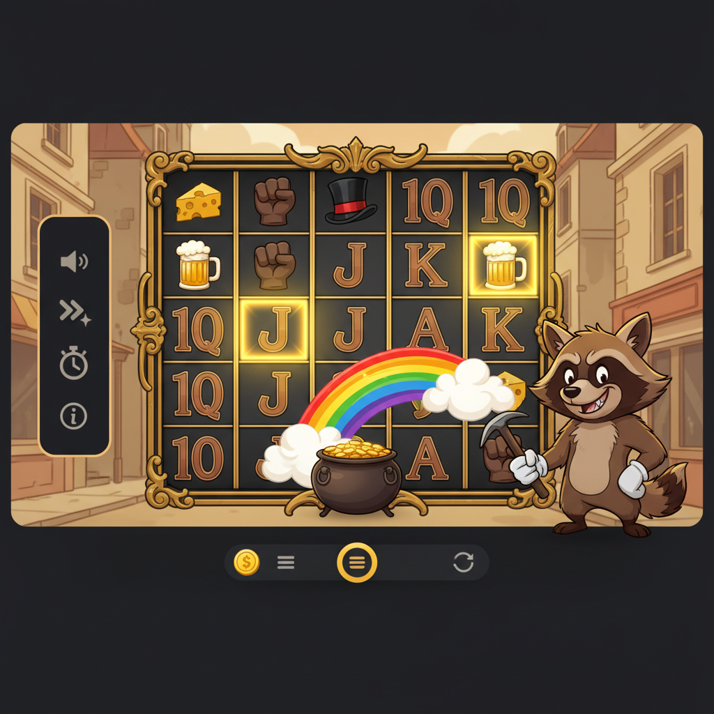 Le Bandit slot – 6x5 rutnät med Golden Squares, Rainbow-symbol och raccoon-karaktären Le Bandit i fransk stadsmiljö