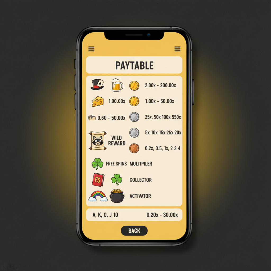 Le Bandit – utbetalningstabell på mobilskärm med alla symbolvärden
