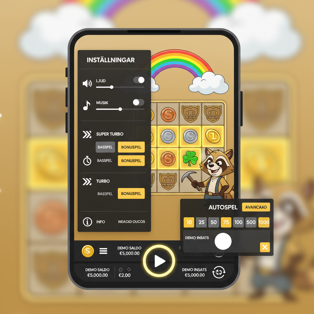 Le Bandit – insatsinställningar och kontrollpanel på mobil