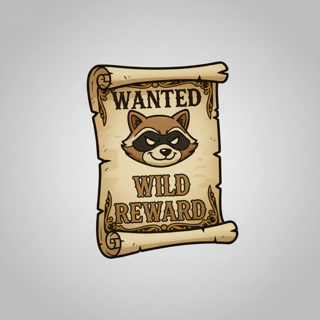Bandit Wild-symbolen i Le Bandit – tvättbjörnens ansikte på en eftersökt-affisch med texten WILD REWARD